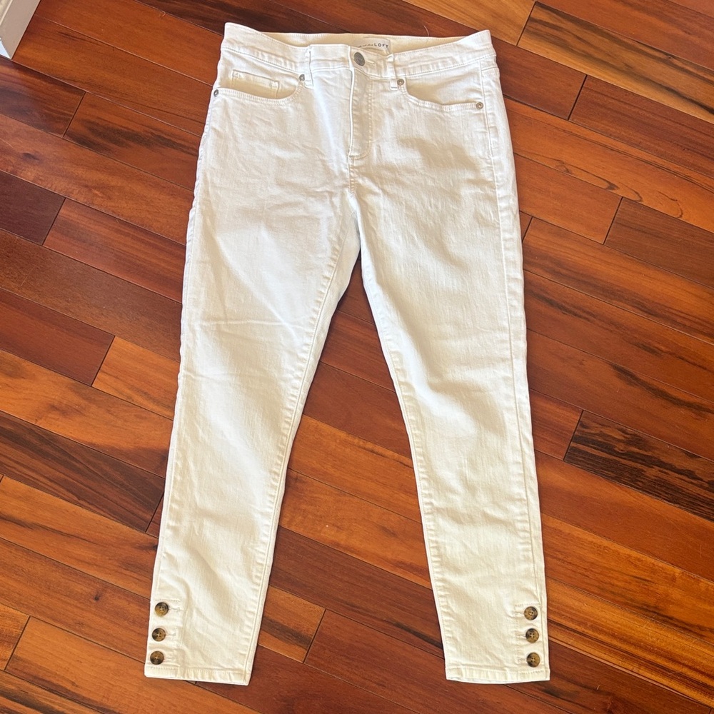 LOFT White Jeans with Button Detail